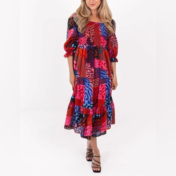 j. marie Dresses & Skirts - J.Marie The Jade Square Ruched Midi Dress - Multi Size XS